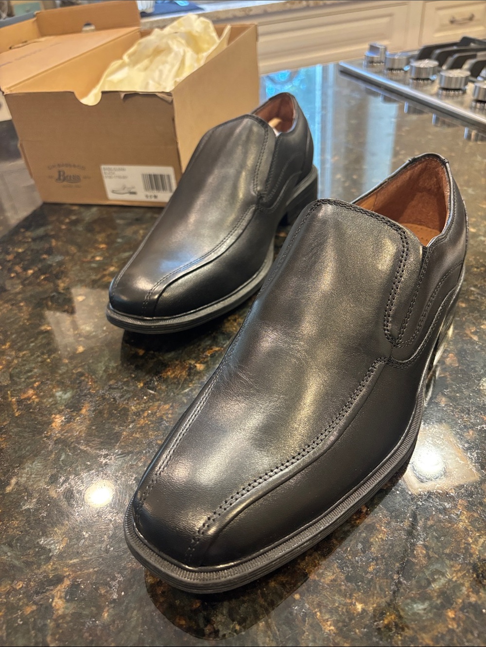 Bass Black Leather Slip-On Dress Loafers
